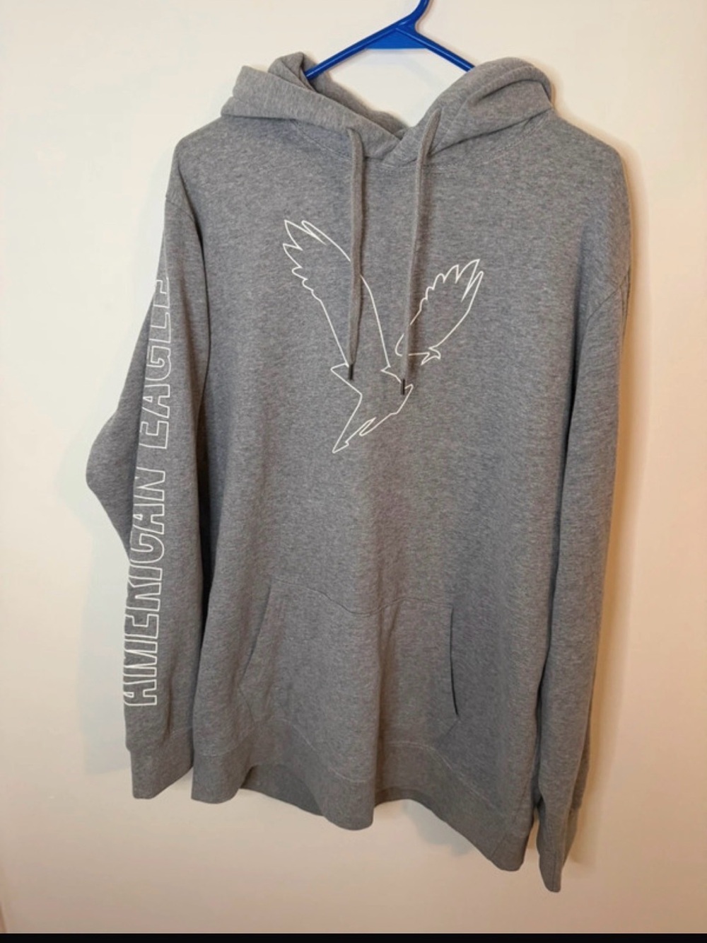American Eagle Outfitters Gray Pullover Hoodie with White Eagle Outline